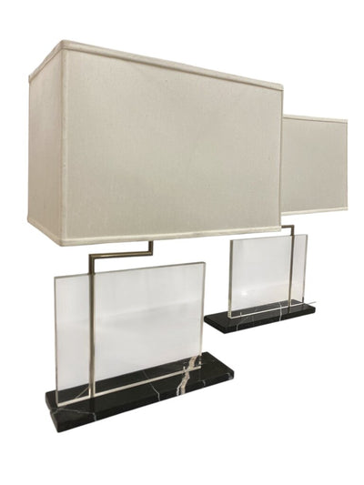 PAIR Monumental Bauhaus Moderne Style Lucite and Marble Lamps (Set of 2)