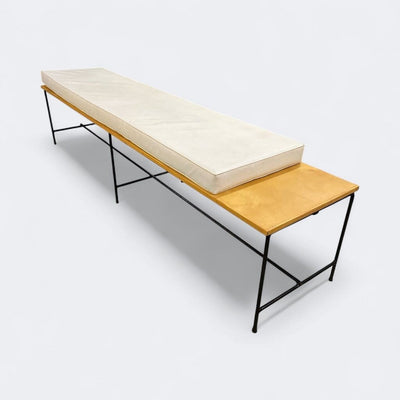 Mid Century Planner Group Iron and Maple Bench with Original Cushion