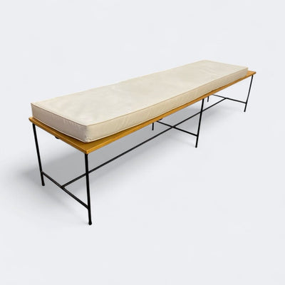 Mid Century Planner Group Iron and Maple Bench with Original Cushion