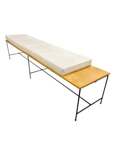 Mid Century Planner Group Iron and Maple Bench with Original Cushion