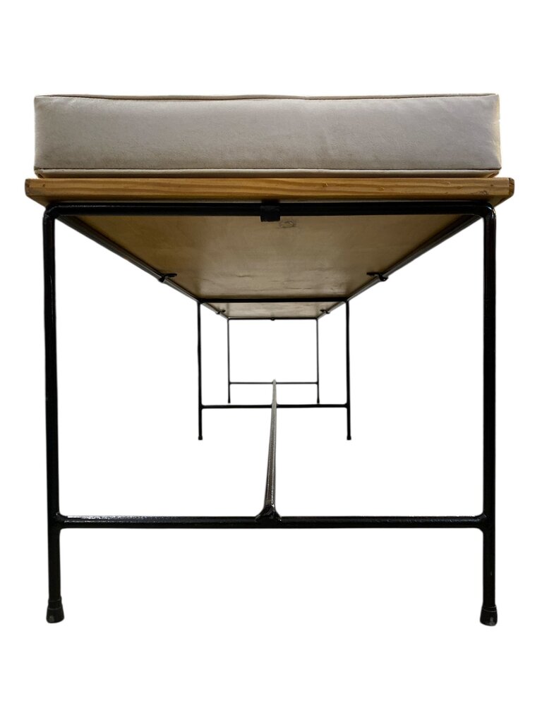 Mid Century Planner Group Iron and Maple Bench with Original Cushion