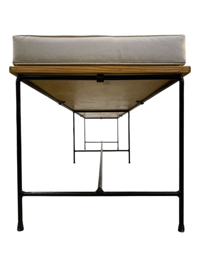 Mid Century Planner Group Iron and Maple Bench with Original Cushion