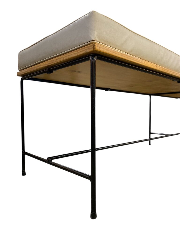 Mid Century Planner Group Iron and Maple Bench with Original Cushion