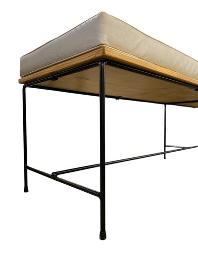 Mid Century Planner Group Iron and Maple Bench with Original Cushion