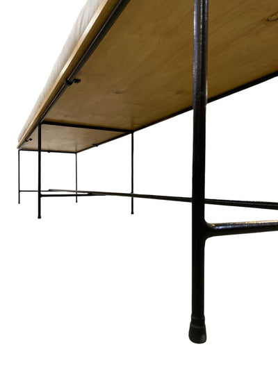Mid Century Planner Group Iron and Maple Bench with Original Cushion