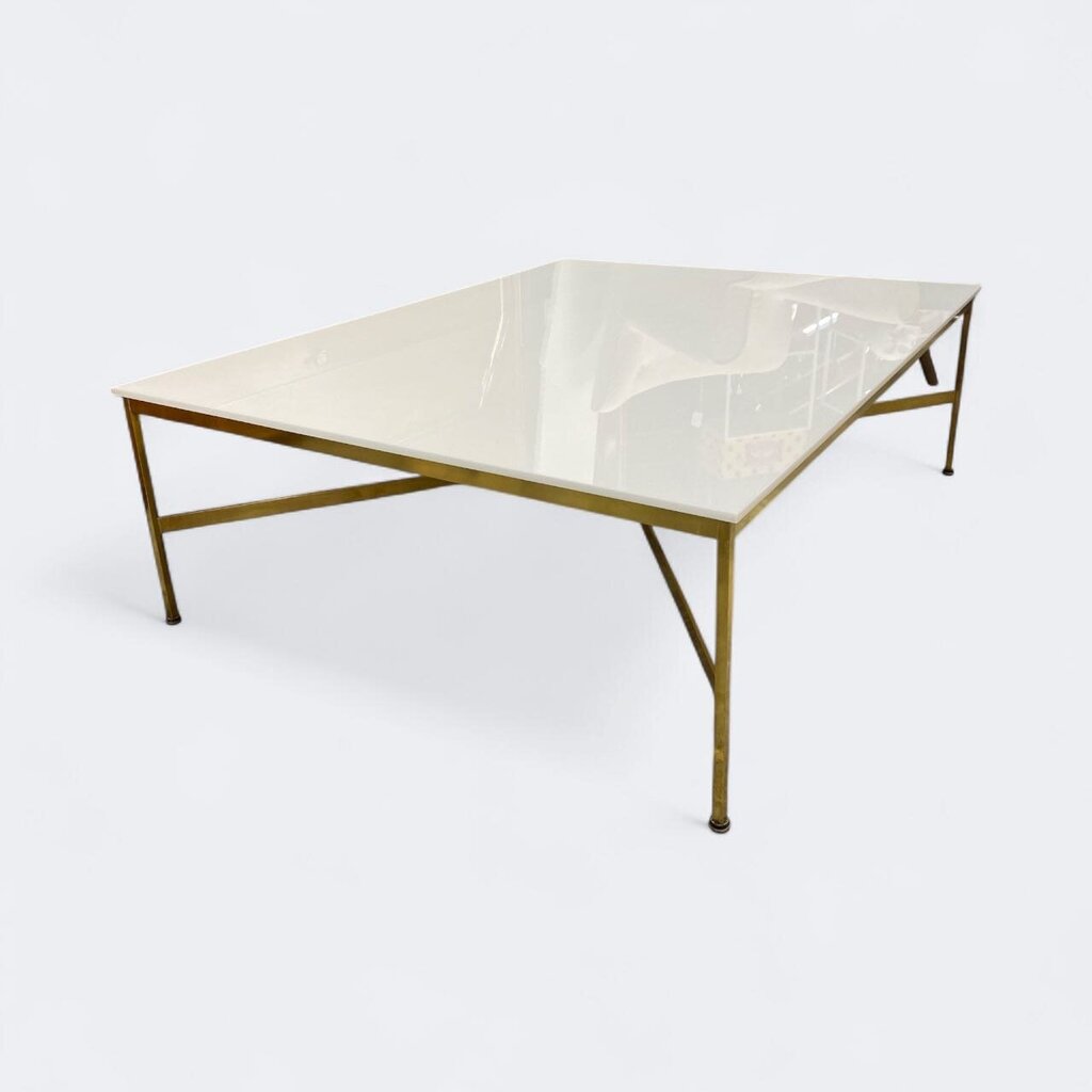 Mid Century Paul McCobb Calvin Coffee Table in Brass with Original Vitrolite Glass Top - Fabulous
