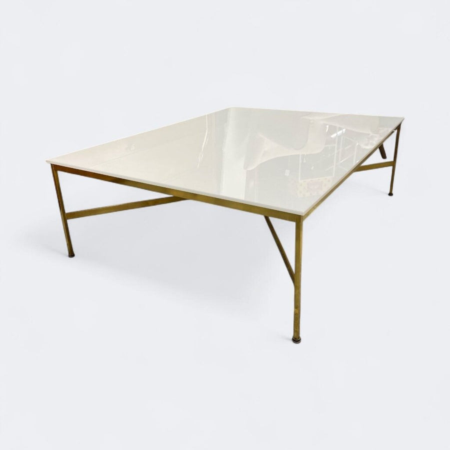 Mid Century Paul McCobb Calvin Coffee Table in Brass with Original Vitrolite Glass Top - Fabulous