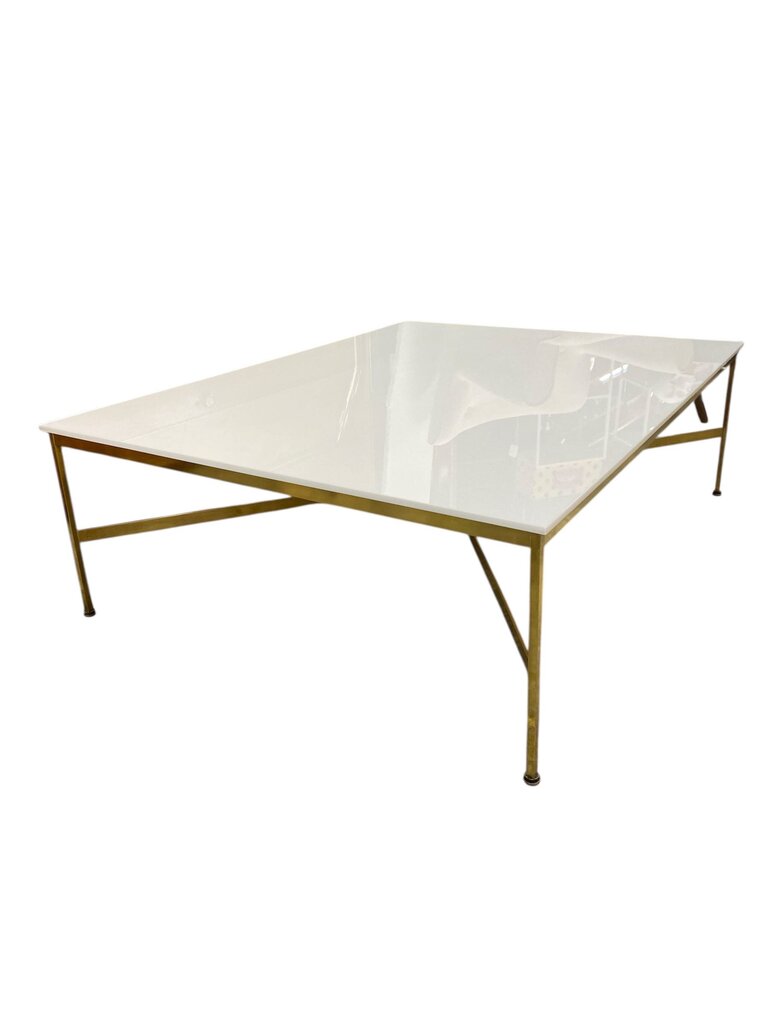 Mid Century Paul McCobb Calvin Coffee Table in Brass with Original Vitrolite Glass Top - Fabulous