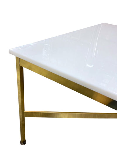 Mid Century Paul McCobb Calvin Coffee Table in Brass with Original Vitrolite Glass Top - Fabulous