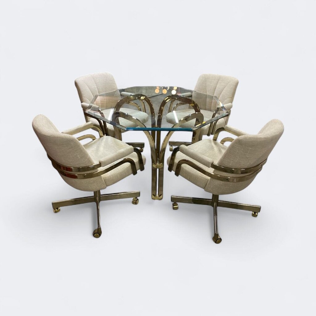 Chromcraft Brass & Glass Dining Table w/4 Swivel Chairs (Set of 5)