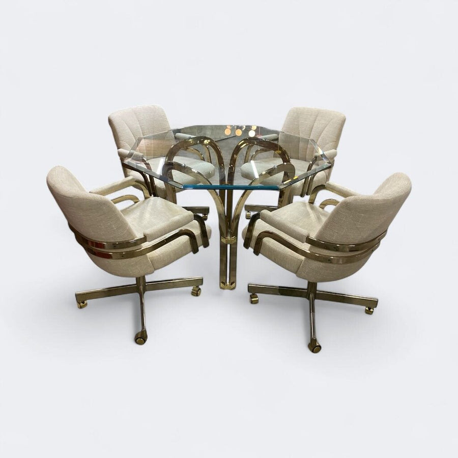 Chromcraft Brass & Glass Dining Table w/4 Swivel Chairs (Set of 5)