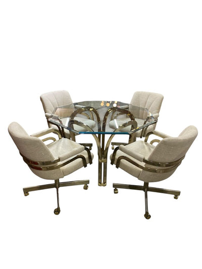 Chromcraft Brass & Glass Dining Table w/4 Swivel Chairs (Set of 5)