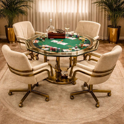 Chromcraft Brass & Glass Dining Table w/4 Swivel Chairs (Set of 5)