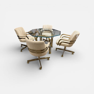 Chromcraft Brass & Glass Dining Table w/4 Swivel Chairs (Set of 5)