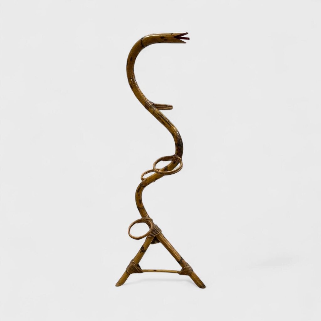 Vintage 1970"s Cobra Snake Bamboo Carved Plant Stand