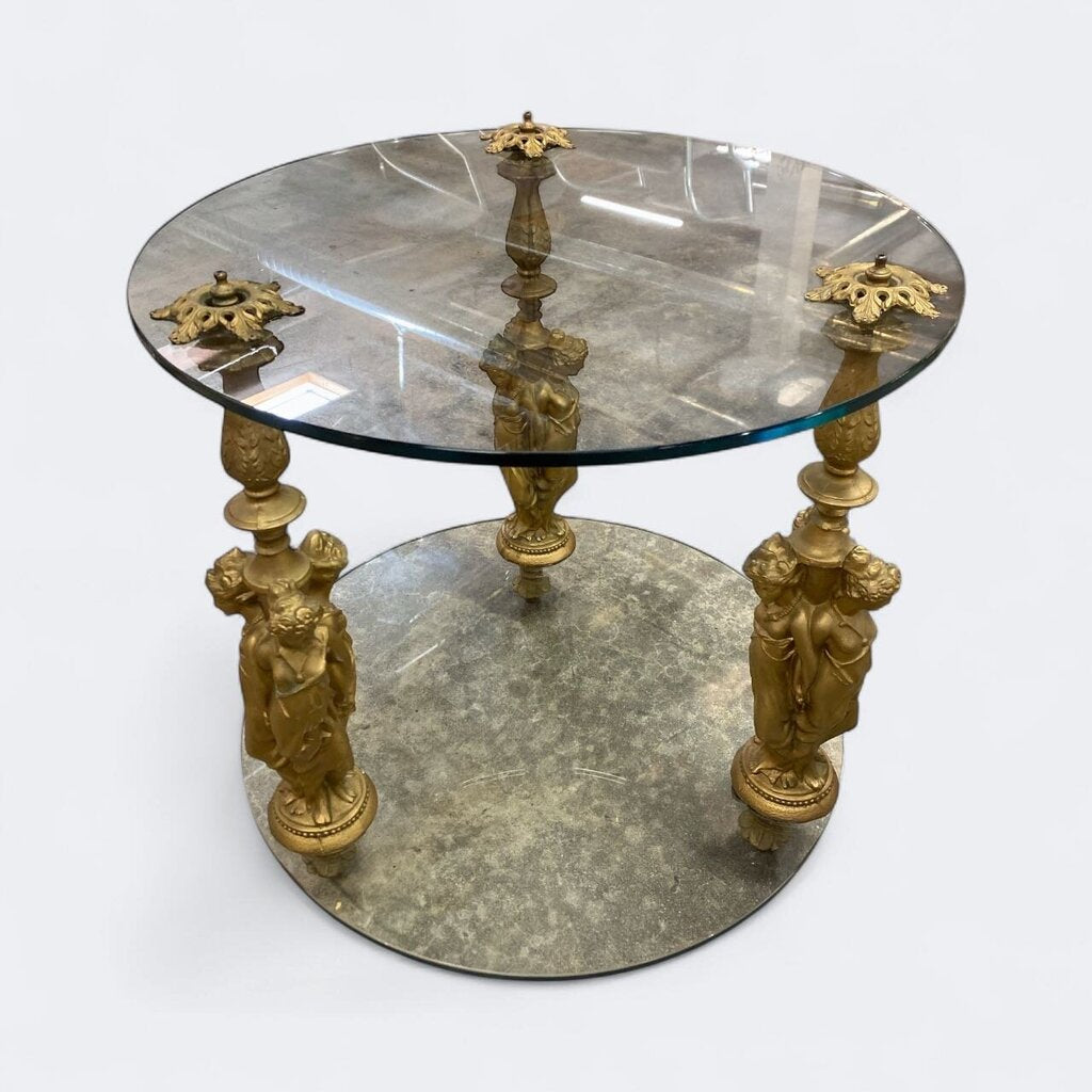 Hollywood Regency Figura Three Graces Posts Glass End Table