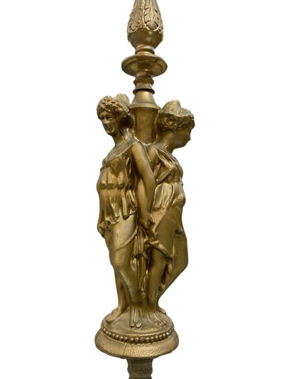 Hollywood Regency Figura Three Graces Posts Glass End Table