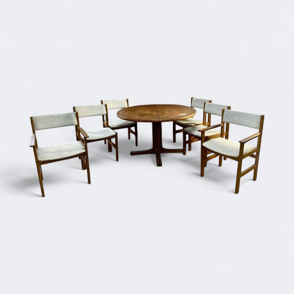 Mid Century Danish Modern Dining Table w/6 Chairs, 2 Leaves