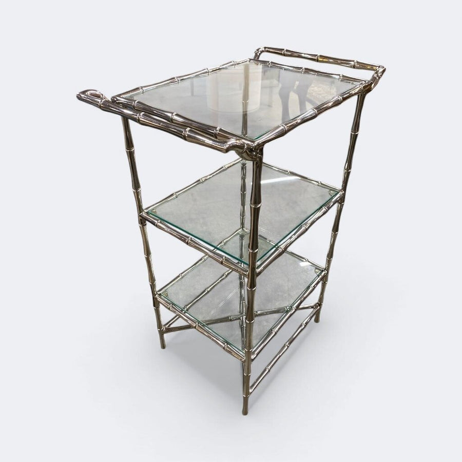Faux Bamboo Polished Nickel and 3 Tier Glass Shelf