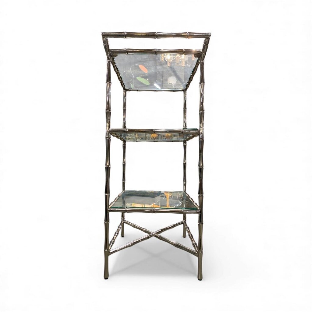 Faux Bamboo Polished Nickel and 3 Tier Glass Shelf