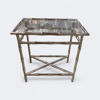 Faux Bamboo Polished Nickel Side Table