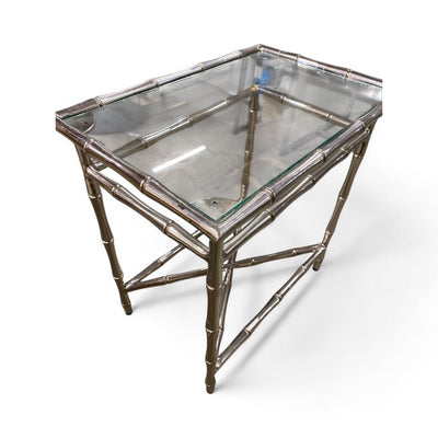Faux Bamboo Polished Nickel Side Table