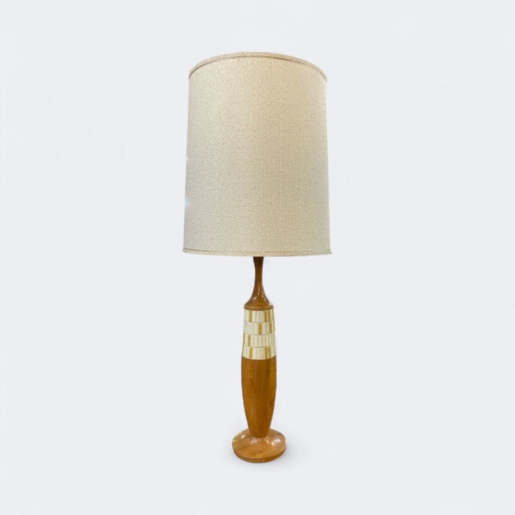 WOBDERFUL Blonde and Tile Mid Century Modern Table Lamp with Original Shade