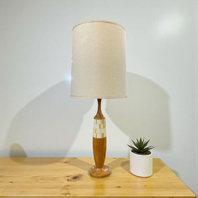 WOBDERFUL Blonde and Tile Mid Century Modern Table Lamp with Original Shade