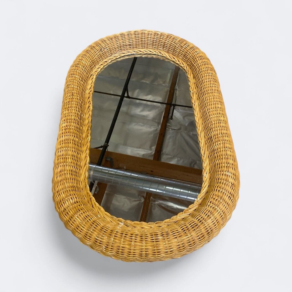 Wicker Framed Oval Wall Mirror