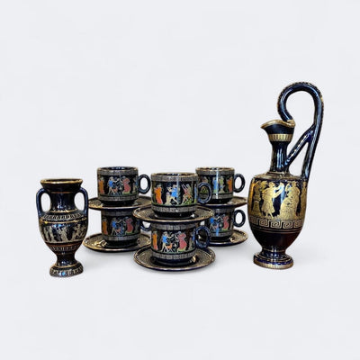 Mid Century 24K Gold Trim Greek Cappuccino Set 14pc