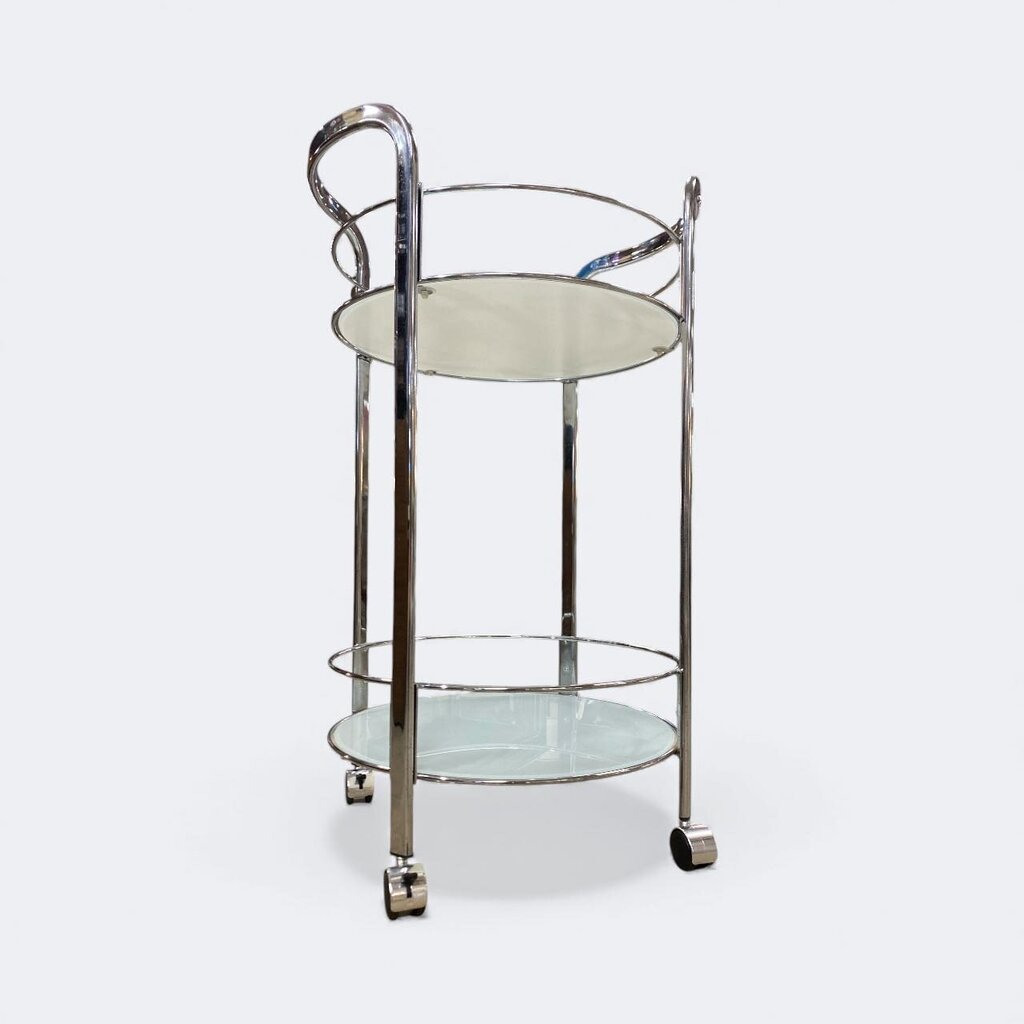 Chrome and White Glass Petite Circular Bar Cart