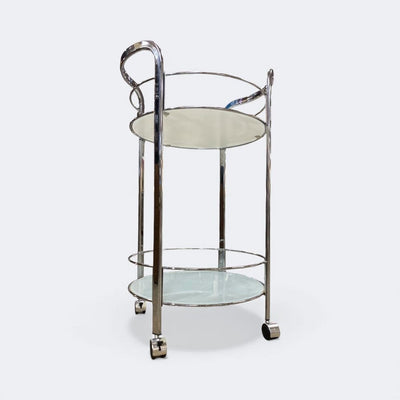 Chrome and White Glass Petite Circular Bar Cart