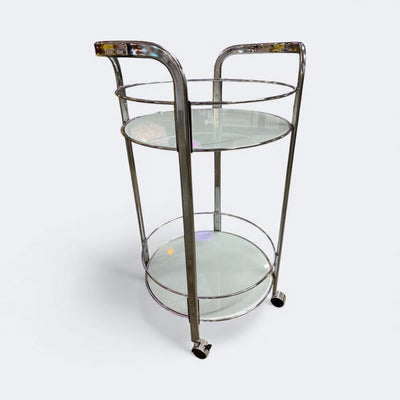 Chrome and White Glass Petite Circular Bar Cart