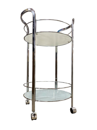 Chrome and White Glass Petite Circular Bar Cart