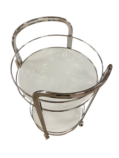 Chrome and White Glass Petite Circular Bar Cart