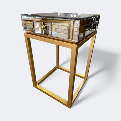 Pair of Mirrored Gold Greek Key Nightstands (Set of 2)