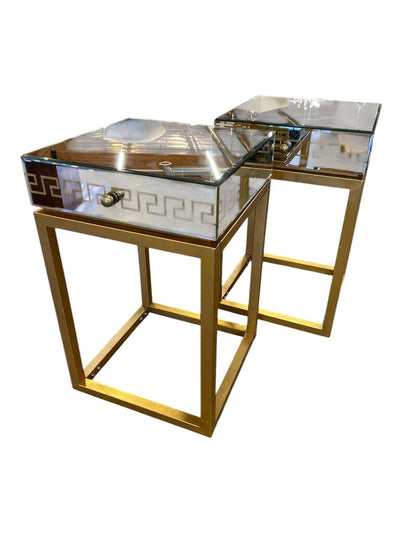 Mirrored Gold Greek Key Nightstand