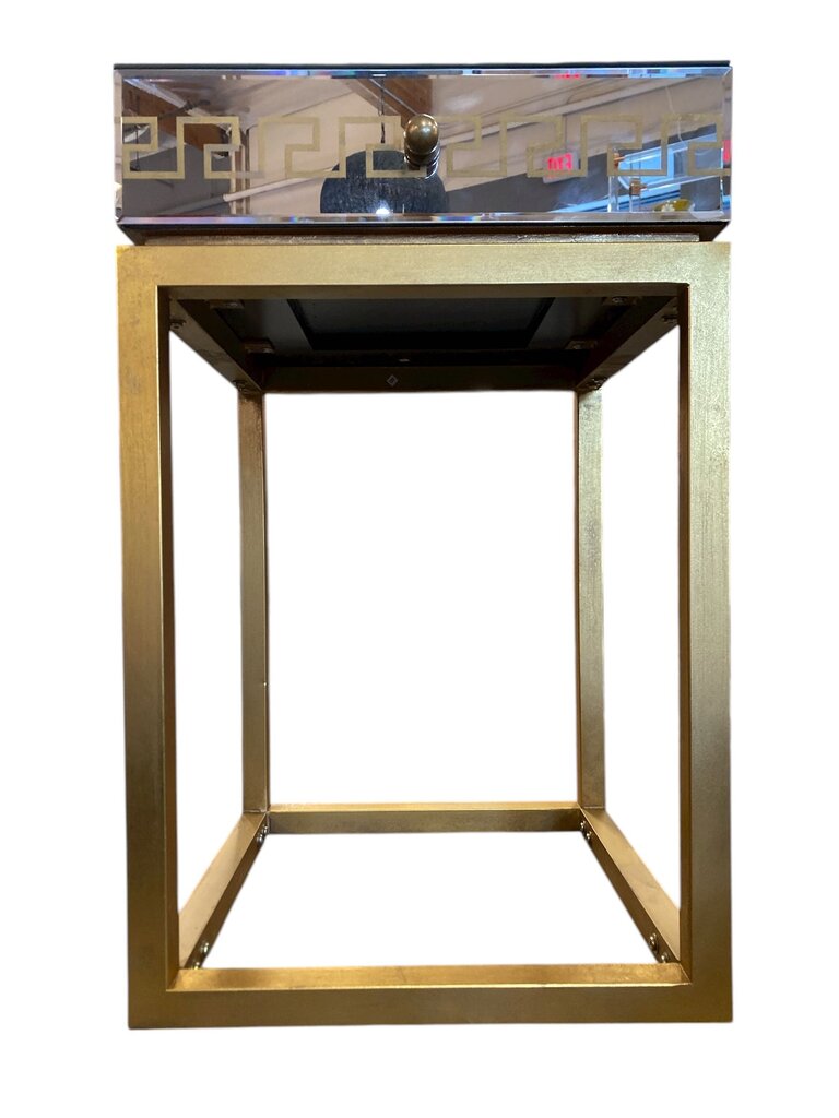 Pair of Mirrored Gold Greek Key Nightstands (Set of 2)