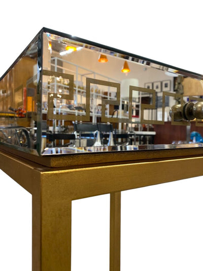 Mirrored Gold Greek Key Nightstand