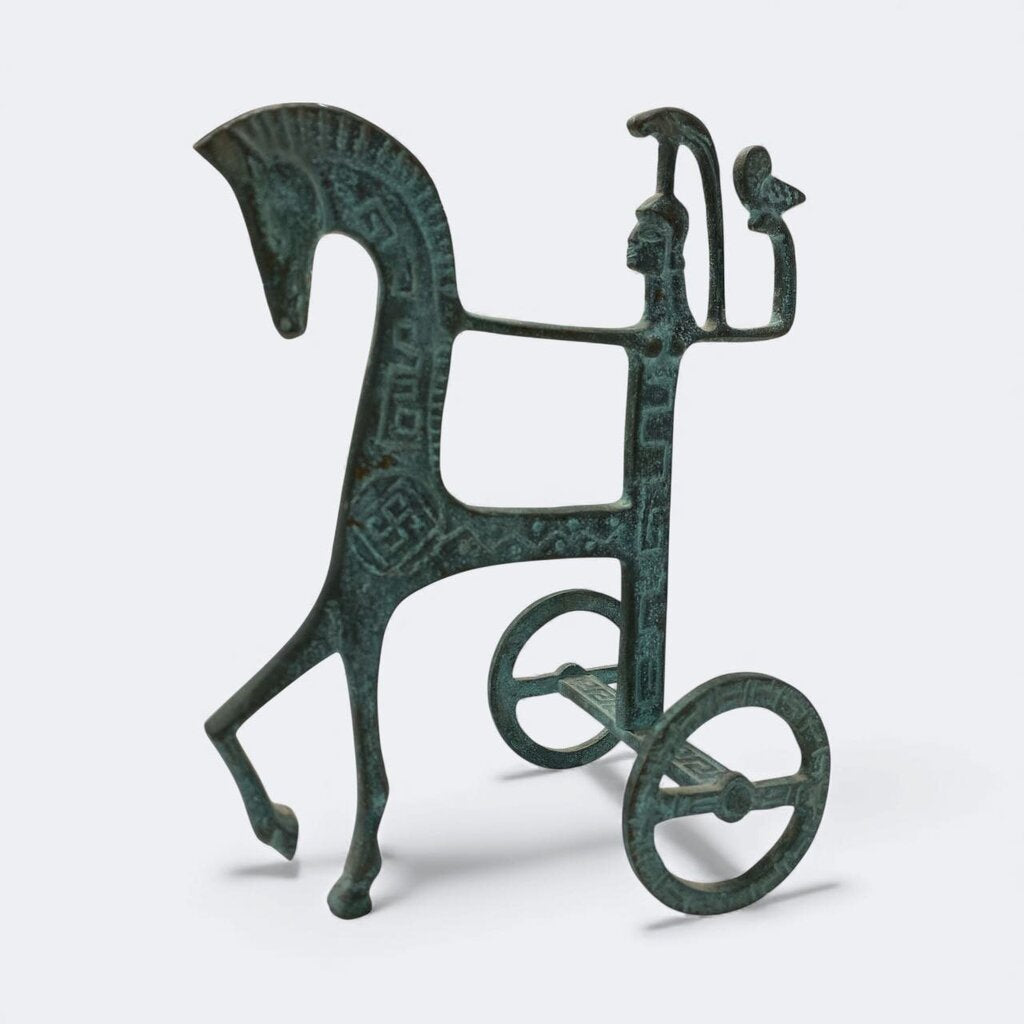 Mid Century Greek Athena Chariot - Green Patina