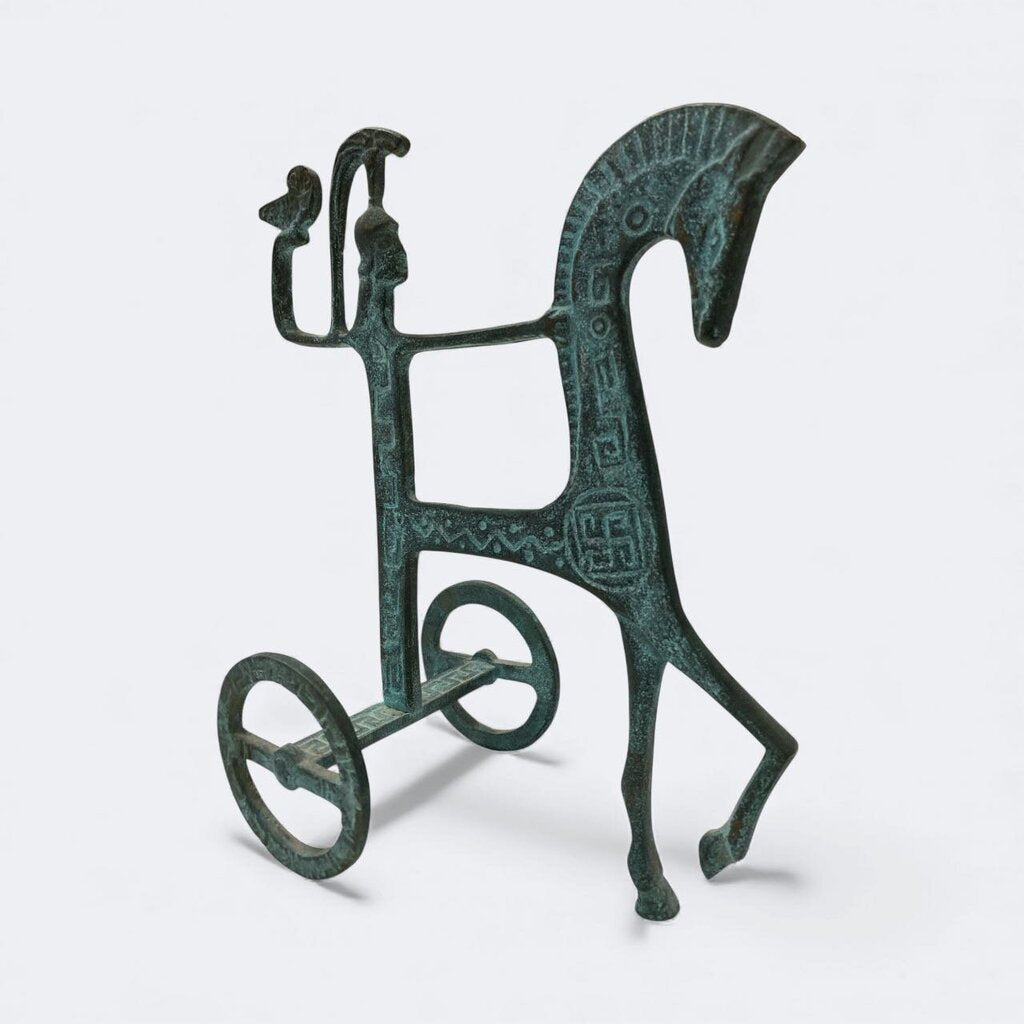 Mid Century Greek Athena Chariot - Green Patina