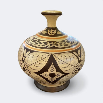 PAIR Mid Century Modern Beige, Brown and Gold Ceramic Lamps