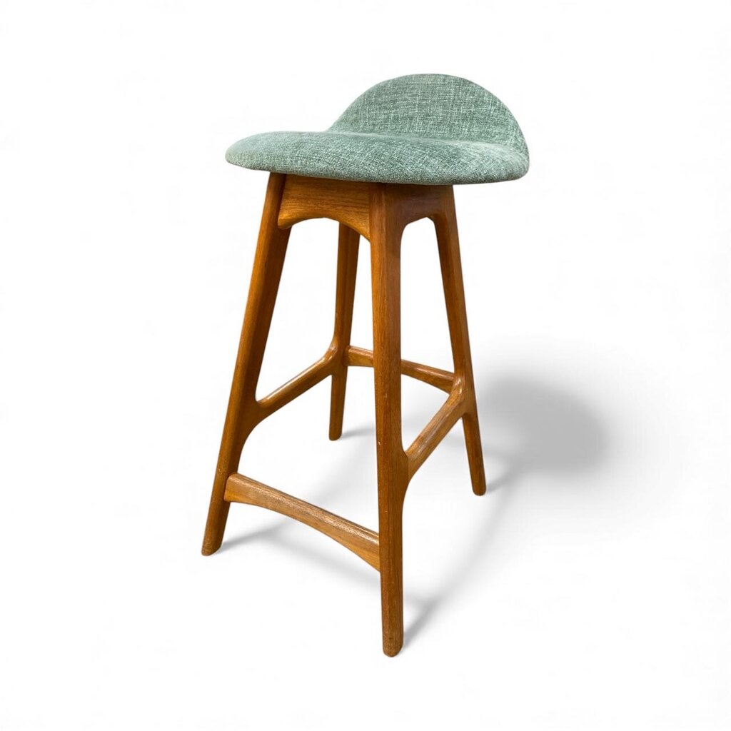 Pair of Erik Buch Vintage Bar Stools with Aqua Chenille Upholstery (Set of 2)