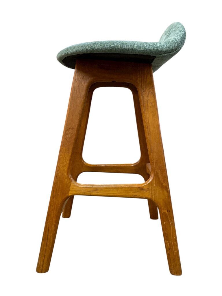 Pair of Erik Buch Vintage Bar Stools with Aqua Chenille Upholstery (Set of 2)