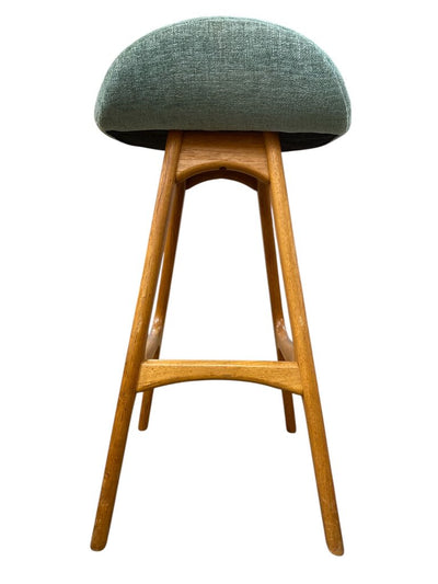 Pair of Erik Buch Vintage Bar Stools with Aqua Chenille Upholstery (Set of 2)