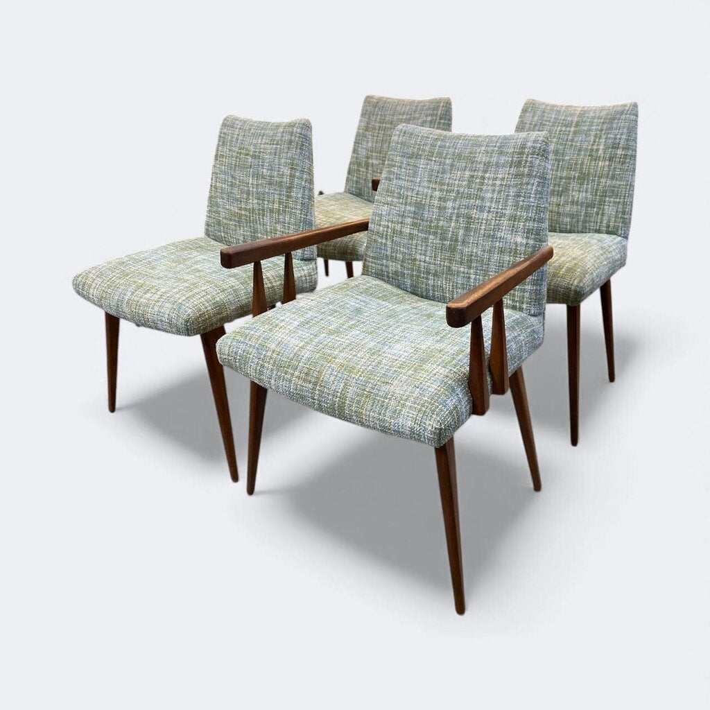 1960's Set of Four Dining Chairs in Light Green and Blue Upholstery (Set of 4)