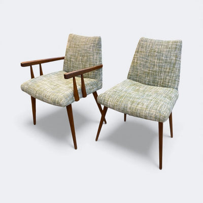 1960's Set of Four Dining Chairs in Light Green and Blue Upholstery (Set of 4)