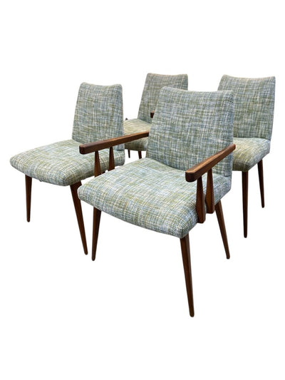 1960's Set of Four Dining Chairs in Light Green and Blue Upholstery (Set of 4)