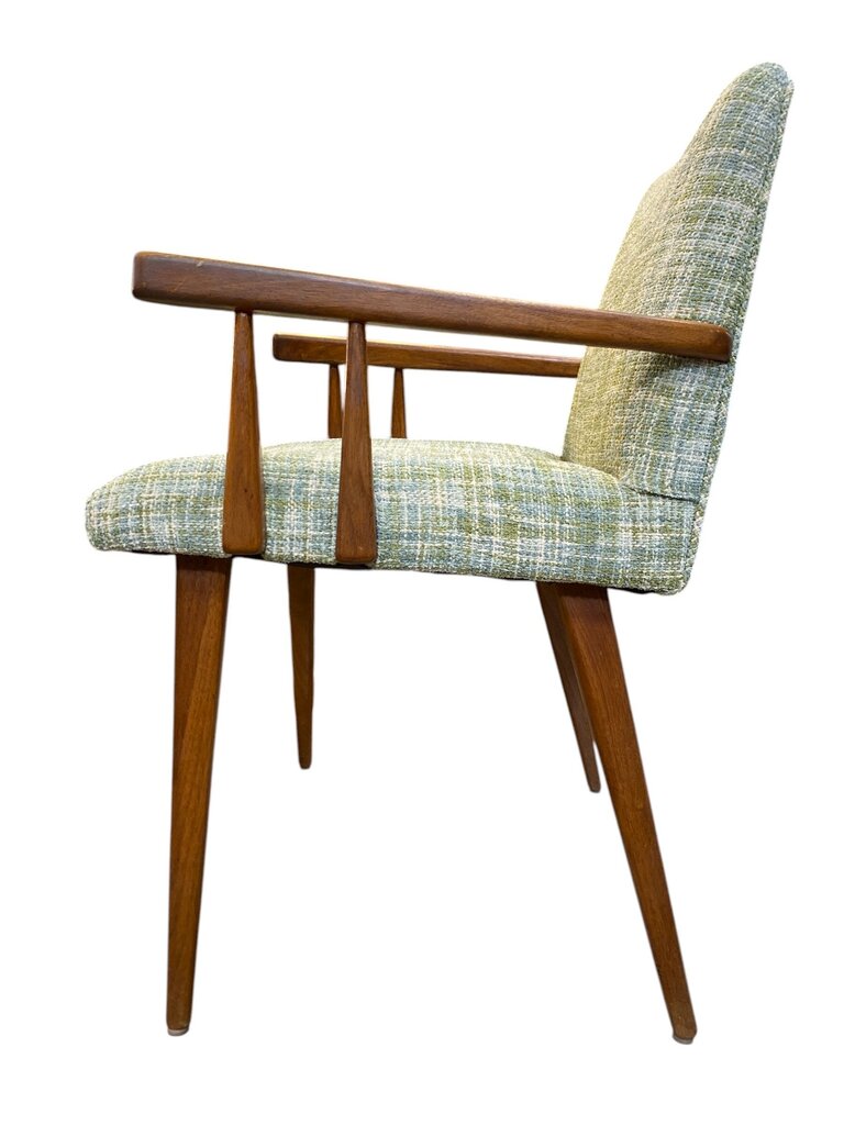 1960's Set of Four Dining Chairs in Light Green and Blue Upholstery (Set of 4)