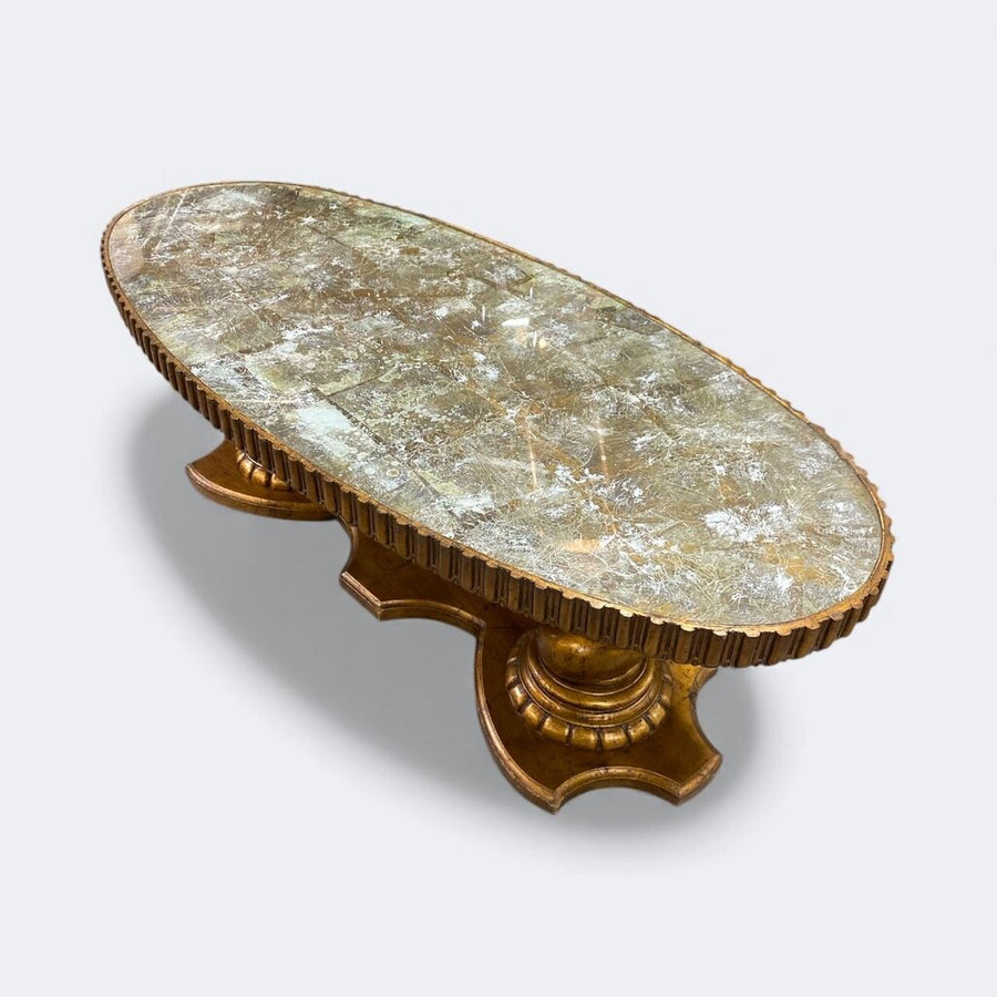 Hollywood Regency Golden Oval Coffee Table